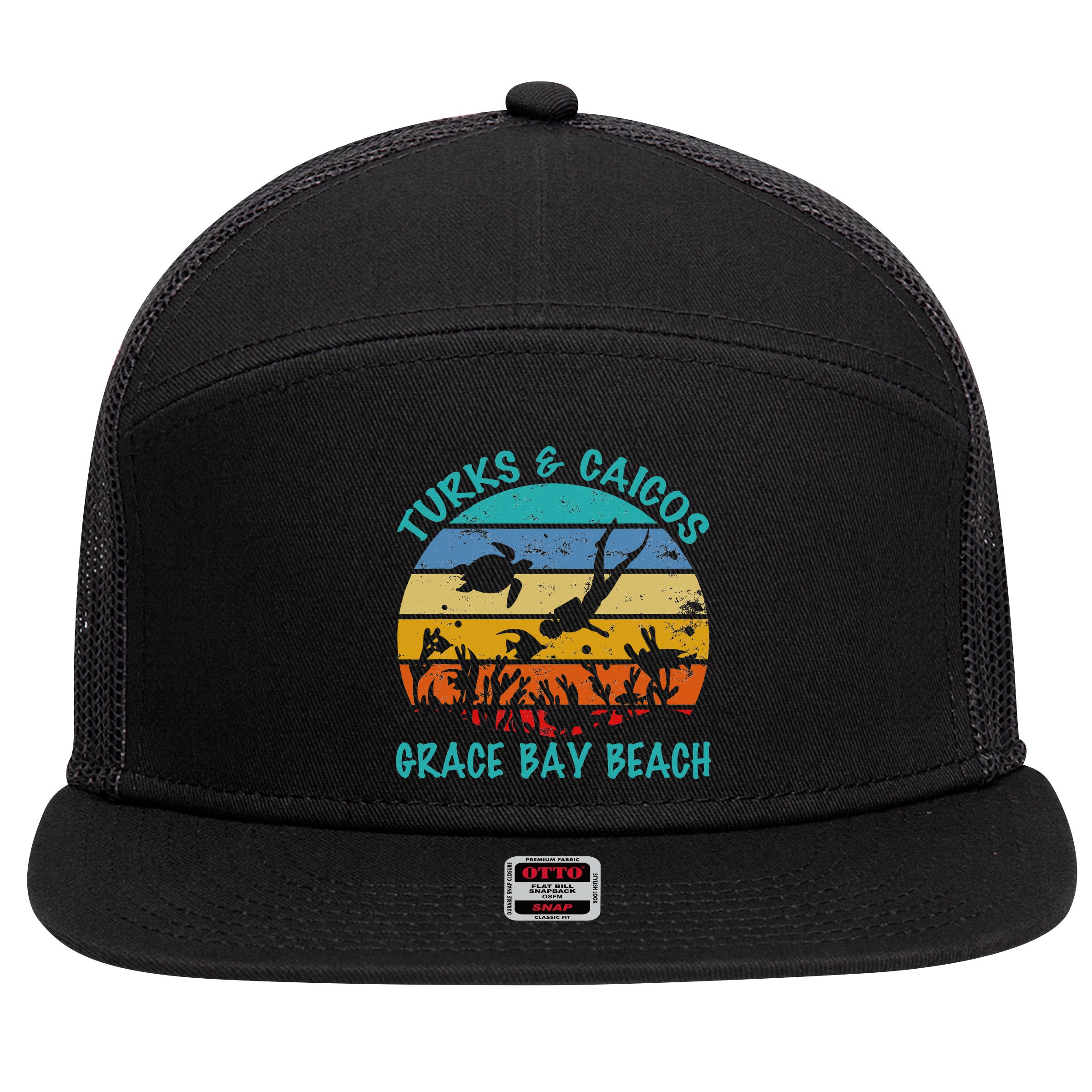 Turks And Caicos Islands West Indies Grace Bay Beach Gifts 7 Panel Mesh Trucker Snapback Hat