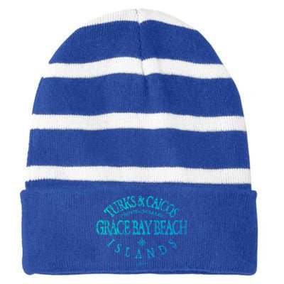 Turks And Caicos Islands Grace Bay Beach Gift Striped Beanie with Solid Band