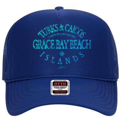 Turks And Caicos Islands Grace Bay Beach Gift High Crown Mesh Back Trucker Hat