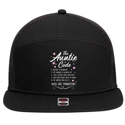 The Auntie Code Best Aunt Sister Niece Nephew Funny 7 Panel Mesh Trucker Snapback Hat