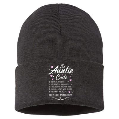 The Auntie Code Best Aunt Sister Niece Nephew Funny Sustainable Knit Beanie