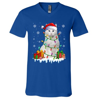 Turkish Angora Cat Xmas Light Christmas Kitten Lover Cool Gift V-Neck T-Shirt