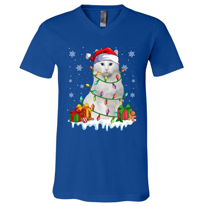 Turkish Angora Cat Xmas Light Christmas Kitten Lover Cool Gift V-Neck T-Shirt