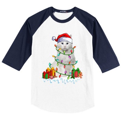 Turkish Angora Cat Xmas Light Christmas Kitten Lover Cool Gift Baseball Sleeve Shirt