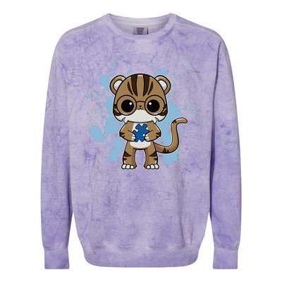 Tiger Anime Cat Autism Awareness Colorblast Crewneck Sweatshirt