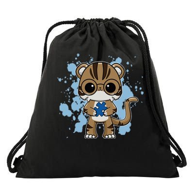 Tiger Anime Cat Autism Awareness Drawstring Bag