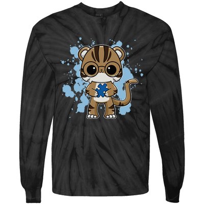 Tiger Anime Cat Autism Awareness Tie-Dye Long Sleeve Shirt