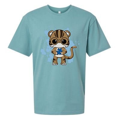 Tiger Anime Cat Autism Awareness Sueded Cloud Jersey T-Shirt