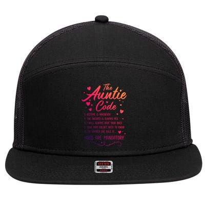 The Auntie Code Best Aunt Sister Niece Nephew Funny Gift 7 Panel Mesh Trucker Snapback Hat