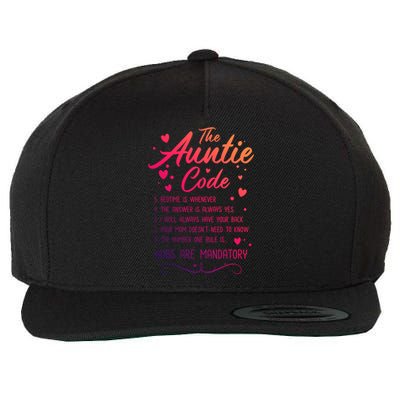 The Auntie Code Best Aunt Sister Niece Nephew Funny Gift Wool Snapback Cap