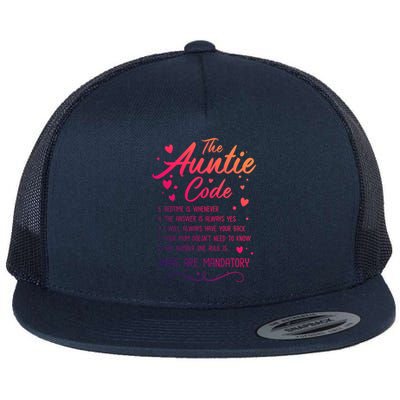 The Auntie Code Best Aunt Sister Niece Nephew Funny Gift Flat Bill Trucker Hat