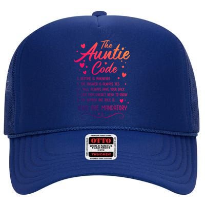 The Auntie Code Best Aunt Sister Niece Nephew Funny Gift High Crown Mesh Back Trucker Hat