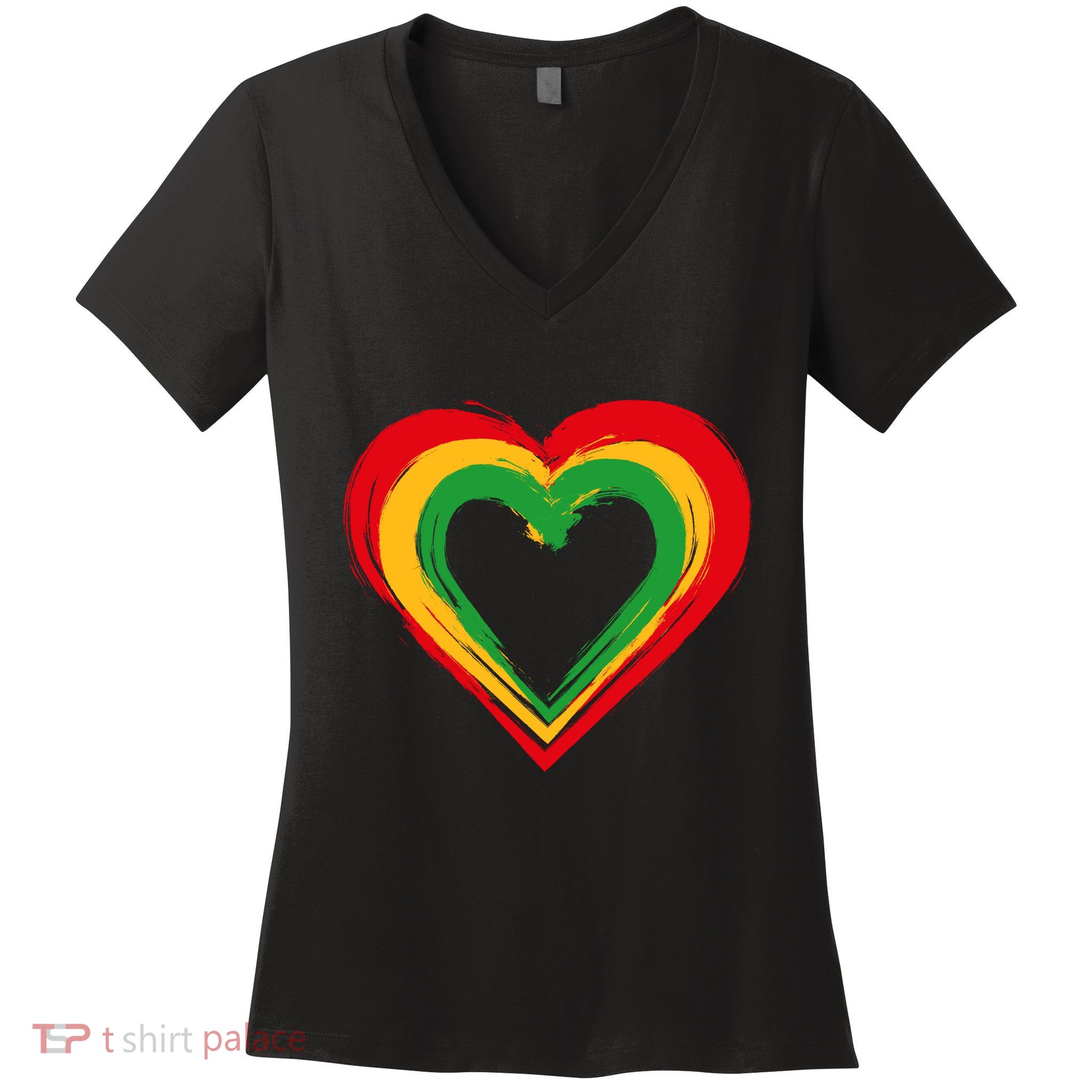 Traditional African Colors Painted Heart Women's V-Neck T-Shirt