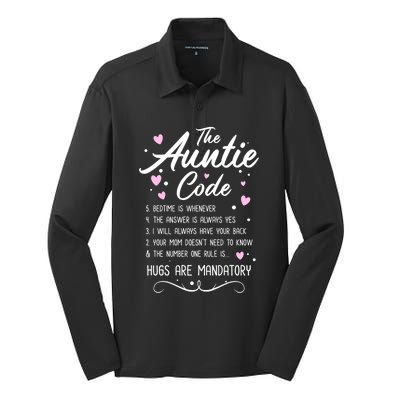 The Auntie Code Best Aunt Sister Niece Nephew Funny Gift Meaningful Gift Silk Touch Performance Long Sleeve Polo