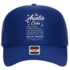 The Auntie Code Best Aunt Sister Niece Nephew Funny Gift Meaningful Gift High Crown Mesh Back Trucker Hat