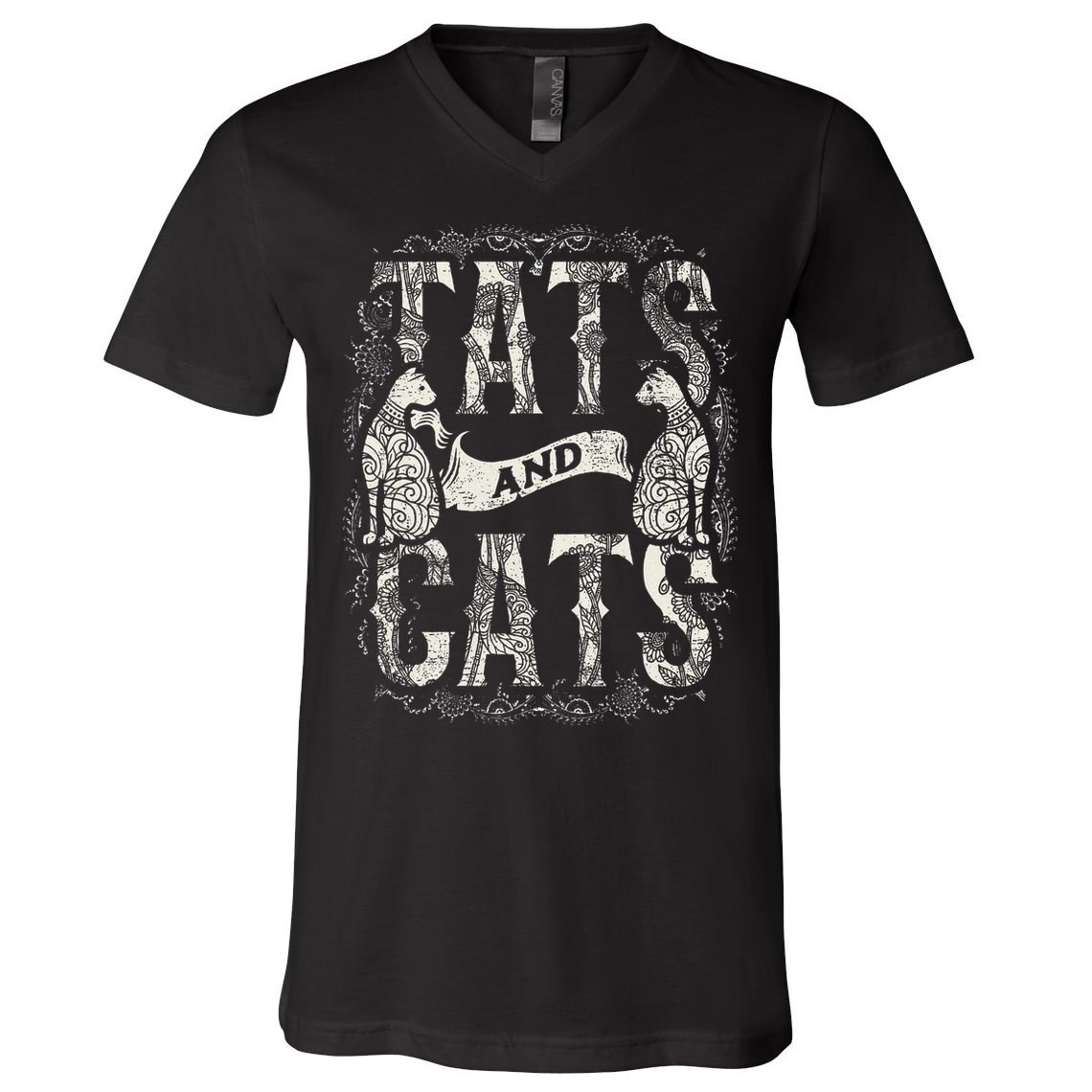 Tats And Cats Tattooist Tattoo Body Art Tattooing Cat Kitten V-Neck T-Shirt