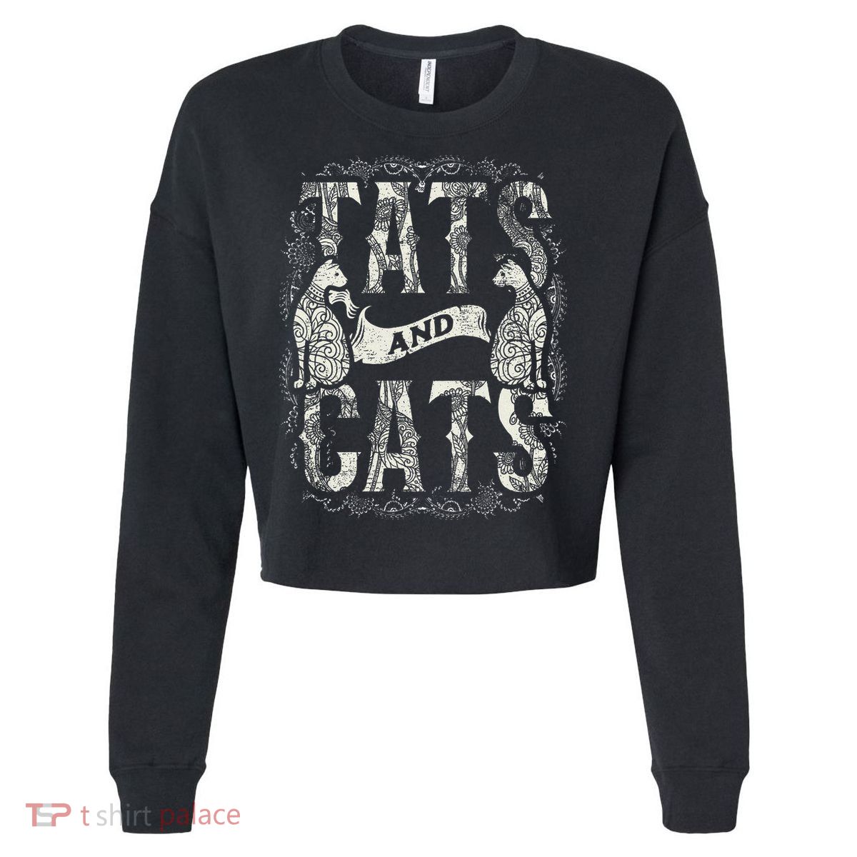 Tats And Cats Tattooist Tattoo Body Art Tattooing Cat Kitten Cropped Pullover Crew
