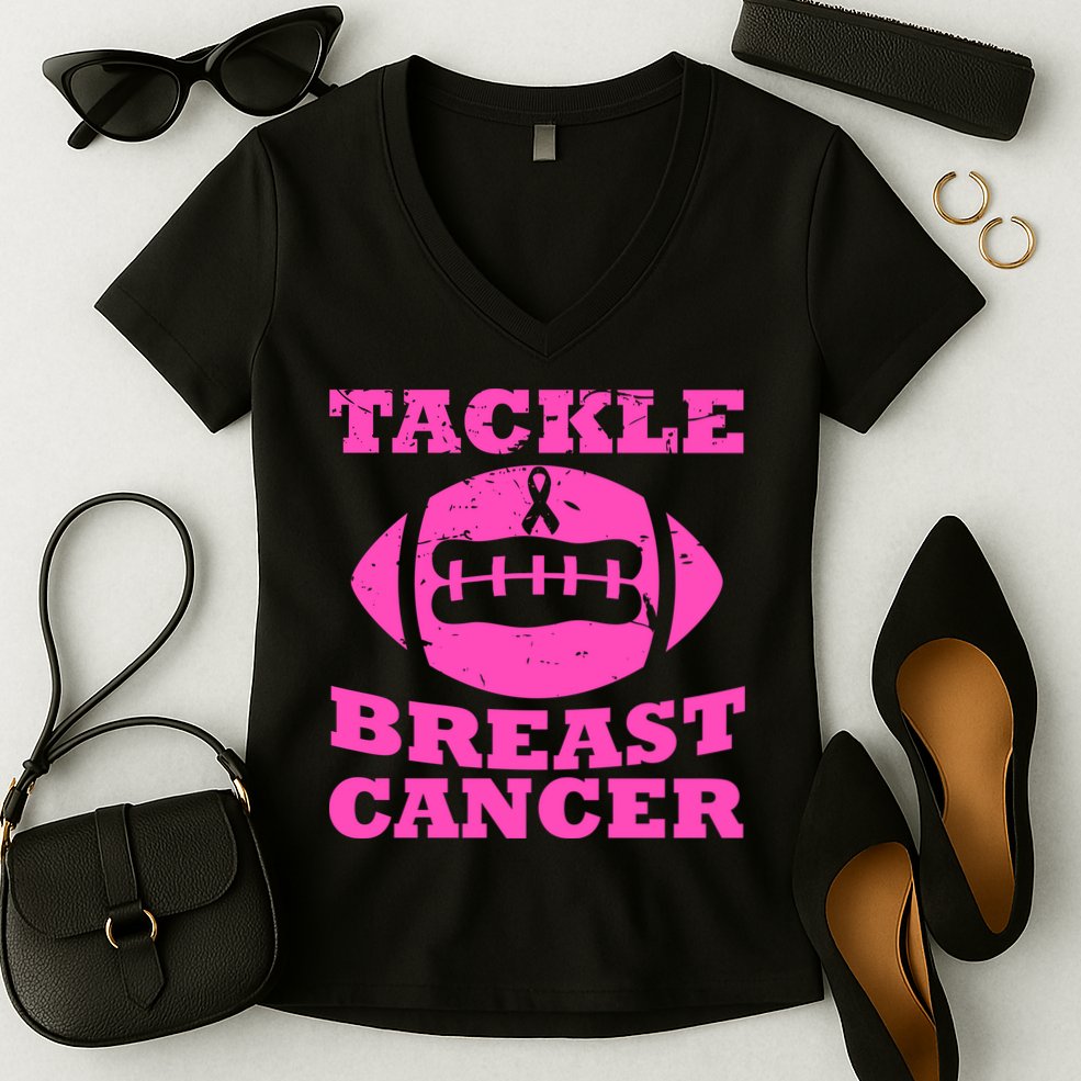 Tackle Breast Cancer Women's V-Neck T-Shirt