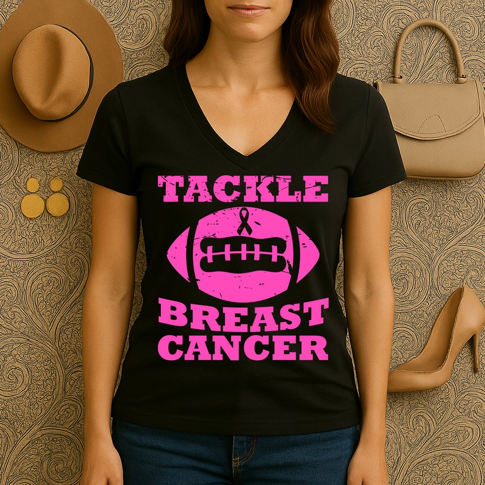 Tackle Breast Cancer Women's V-Neck T-Shirt