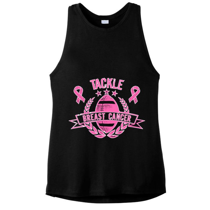 Tackle Breast Cancer Football Pink Ribbon Ladies PosiCharge Tri-Blend Wicking Tank
