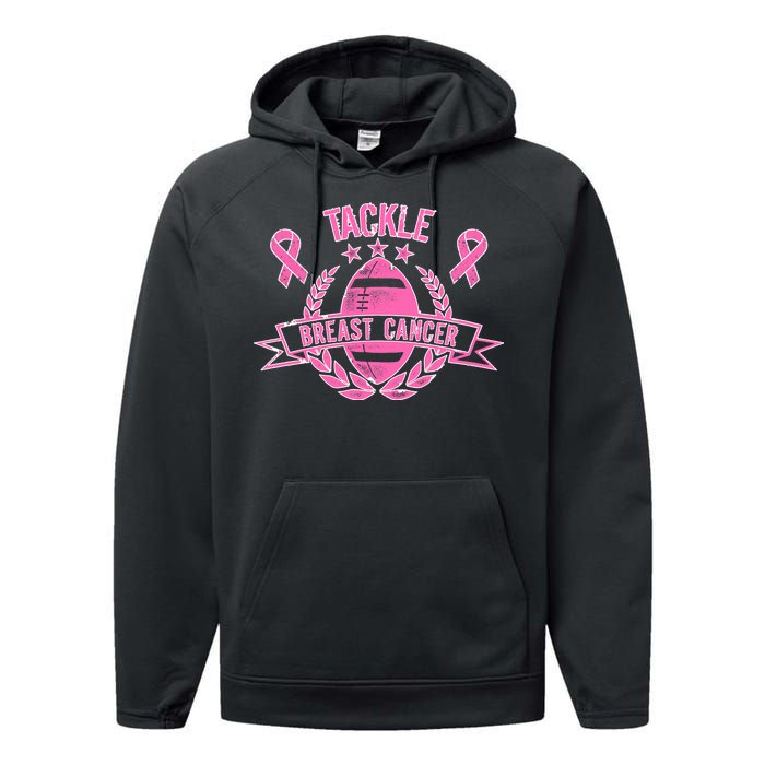 Tackle Breast Cancer Football Pink Ribbon Performance Fleece Hoodie