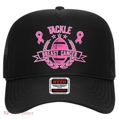 Tackle Breast Cancer Football Pink Ribbon High Crown Mesh Back Trucker Hat