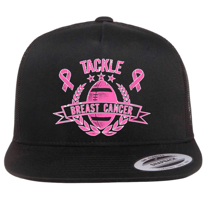 Tackle Breast Cancer Football Pink Ribbon Flat Bill Trucker Hat