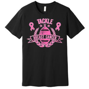 Tackle Breast Cancer Football Pink Ribbon Premium T-Shirt