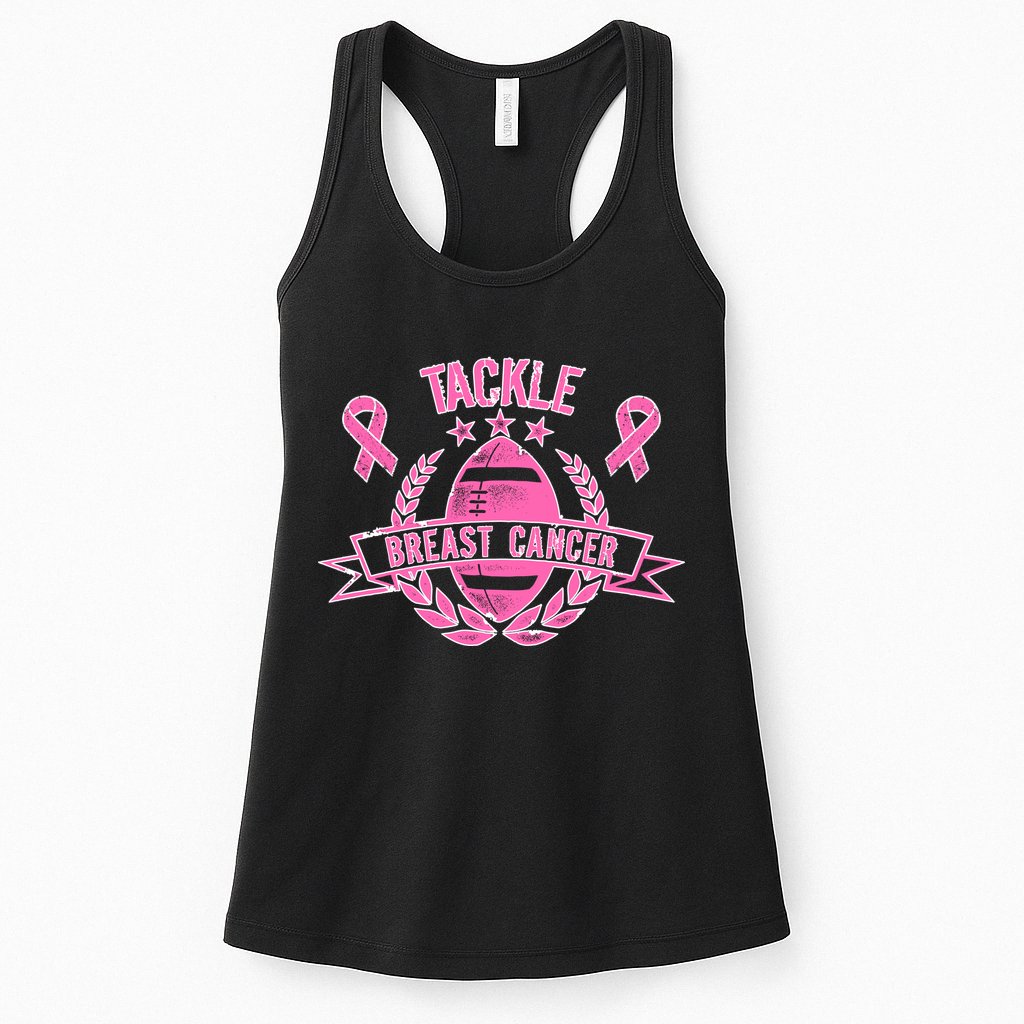 Tackle Breast Cancer Football Pink Ribbon Womens Tank Top