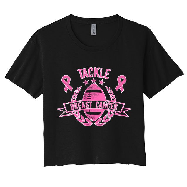 Tackle Breast Cancer Football Pink Ribbon Crop Top