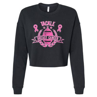 Tackle Breast Cancer Football Pink Ribbon Cropped Pullover Crew