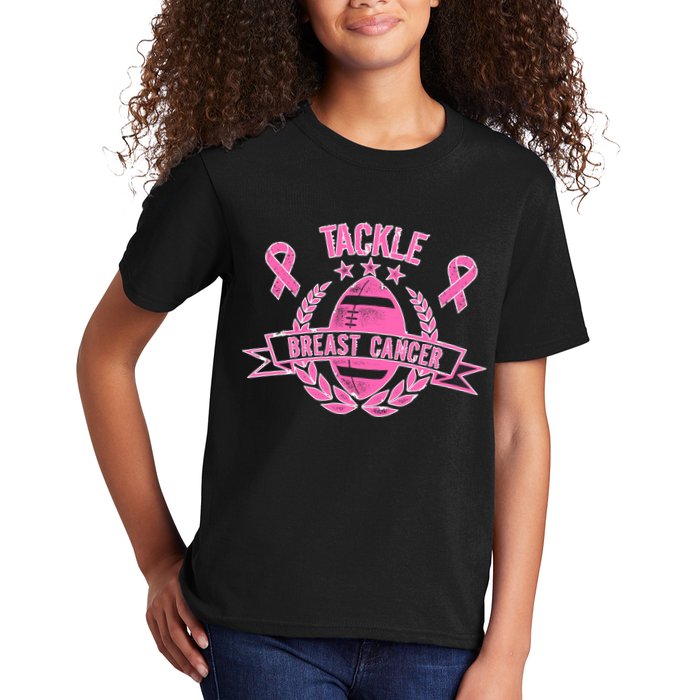 Tackle Breast Cancer Football Pink Ribbon Kids T-Shirt
