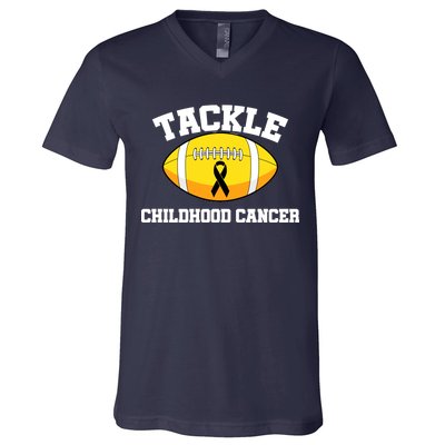 Tackle Childhood Cancer Football Logo V-Neck T-Shirt