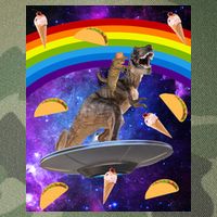 Taco Kitty Riding T-Rex Rainbow Space Cat Legacy Tie Dye Trucker Hat