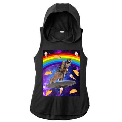 Taco Kitty Riding T-Rex Rainbow Space Cat Ladies PosiCharge Tri-Blend Wicking Draft Hoodie Tank