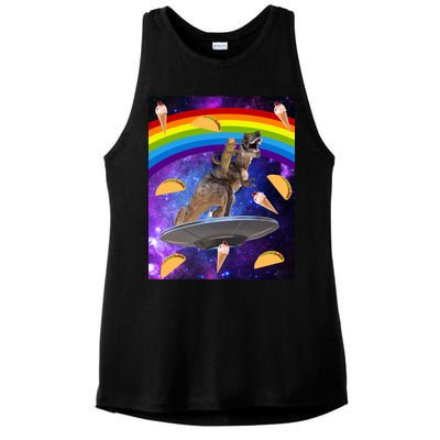 Taco Kitty Riding T-Rex Rainbow Space Cat Ladies PosiCharge Tri-Blend Wicking Tank