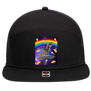 Taco Kitty Riding T-Rex Rainbow Space Cat 7 Panel Mesh Trucker Snapback Hat