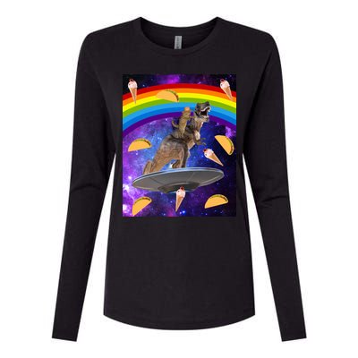 Taco Kitty Riding T-Rex Rainbow Space Cat Womens Cotton Relaxed Long Sleeve T-Shirt