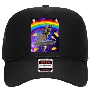 Taco Kitty Riding T-Rex Rainbow Space Cat High Crown Mesh Back Trucker Hat