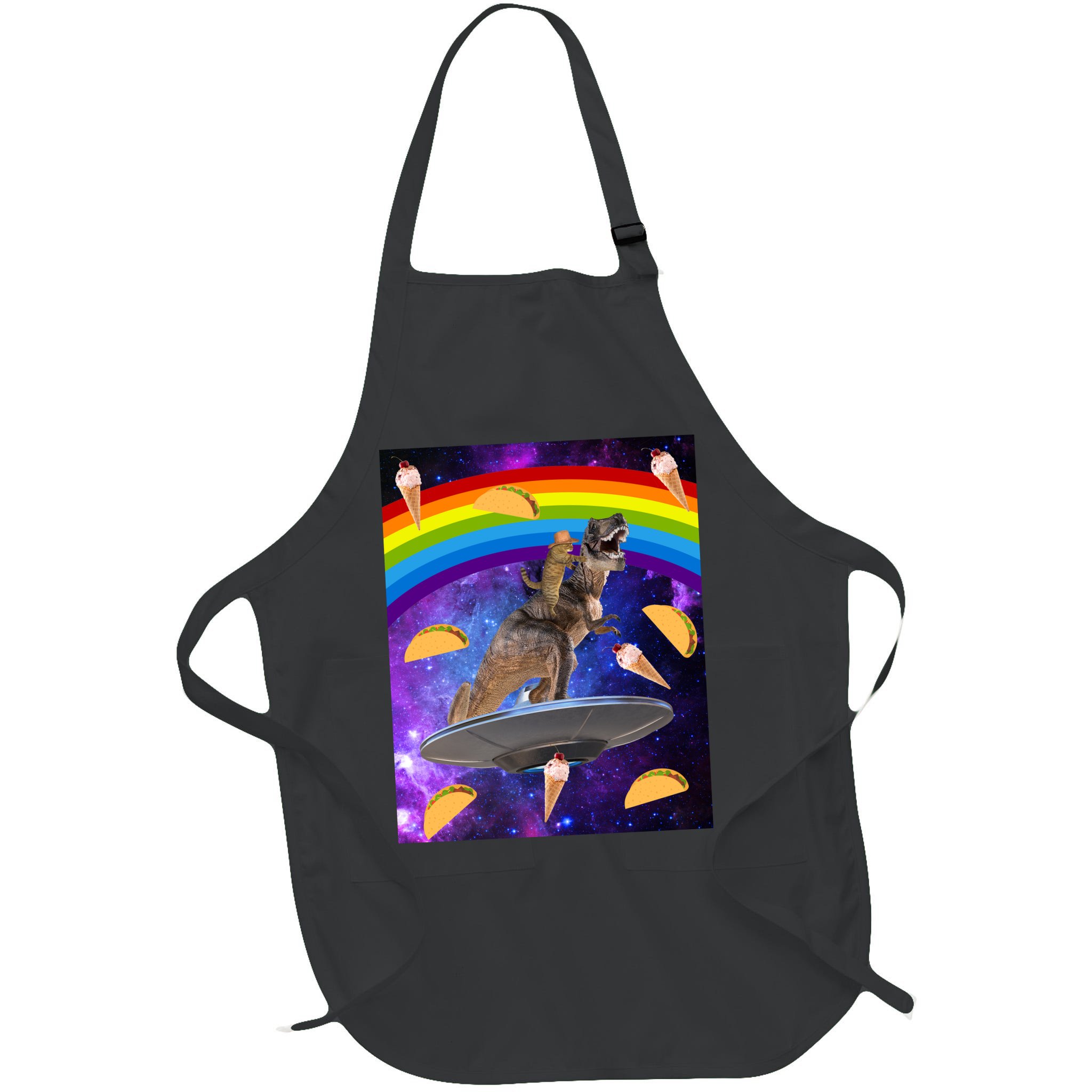 Taco Kitty Riding T-Rex Rainbow Space Cat Apron