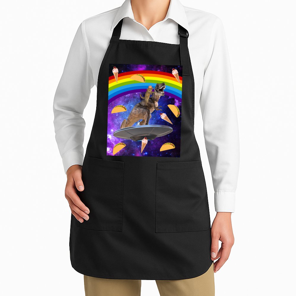 Taco Kitty Riding T-Rex Rainbow Space Cat Apron