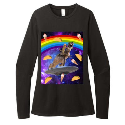 Taco Kitty Riding T-Rex Rainbow Space Cat Womens CVC Long Sleeve Shirt