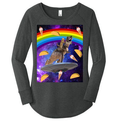 Taco Kitty Riding T-Rex Rainbow Space Cat Women's Perfect Tri Tunic Long Sleeve Shirt