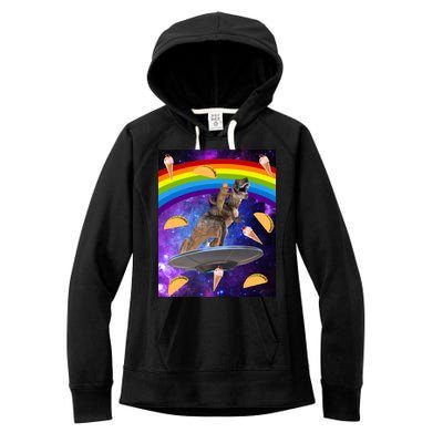 Taco Kitty Riding T-Rex Rainbow Space Cat Women's Fleece Hoodie