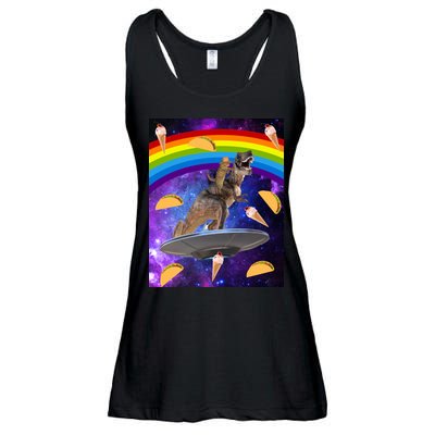 Taco Kitty Riding T-Rex Rainbow Space Cat Ladies Essential Flowy Tank