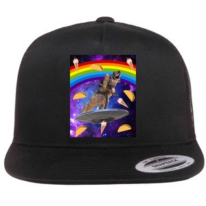 Taco Kitty Riding T-Rex Rainbow Space Cat Flat Bill Trucker Hat