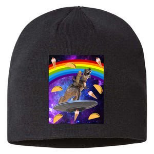 Taco Kitty Riding T-Rex Rainbow Space Cat Sustainable Beanie