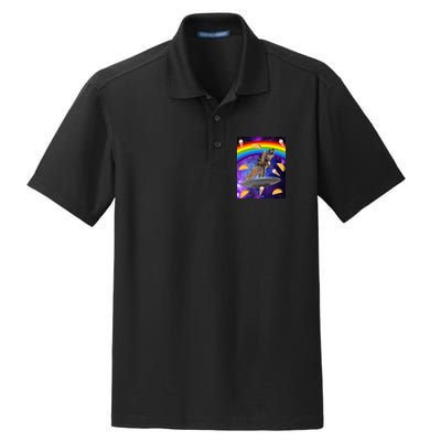 Taco Kitty Riding T-Rex Rainbow Space Cat Dry Zone Grid Polo