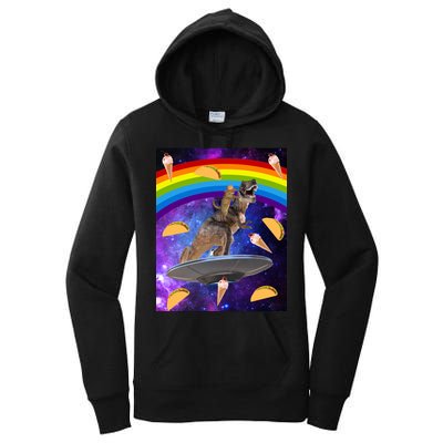 Taco Kitty Riding T-Rex Rainbow Space Cat Women's Pullover Hoodie