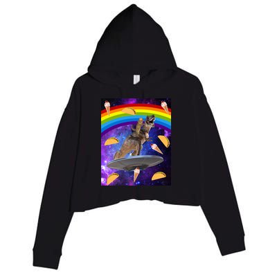 Taco Kitty Riding T-Rex Rainbow Space Cat Crop Fleece Hoodie